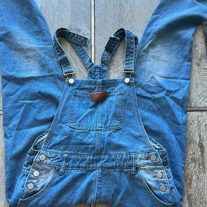 Distressed Denim Long Overalls